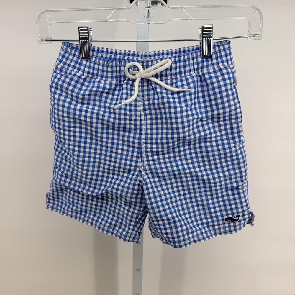 Vineyard Vines Blue and White Gingham Seersucker Swim Trunks